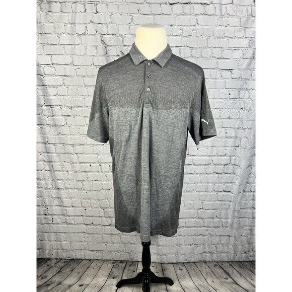 Puma Golf Polo Men’s SZ XL Short Sleeve Gray, Striped Vented - Picture 1 of 7